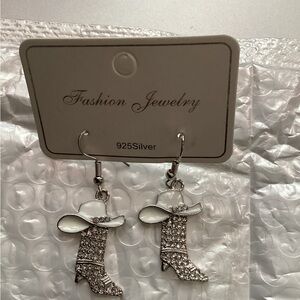 Silver & White Cowboy Hat Earrings